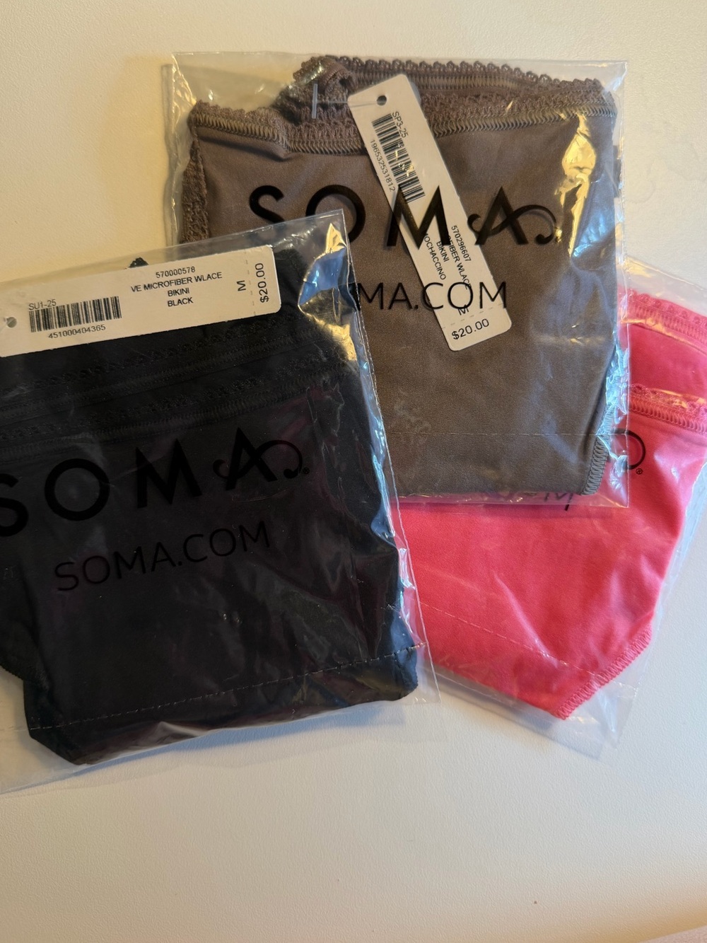 Soma Vanishing Edge Microfiber w Lace Bikini Panties Underwear Set of 3 Size M
